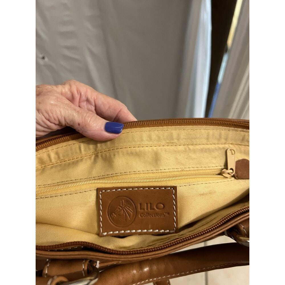 Lilo Collections Brown Leather Equestrian Tote Bag 12 X 7 X 3.5 - Picture 8 of 15